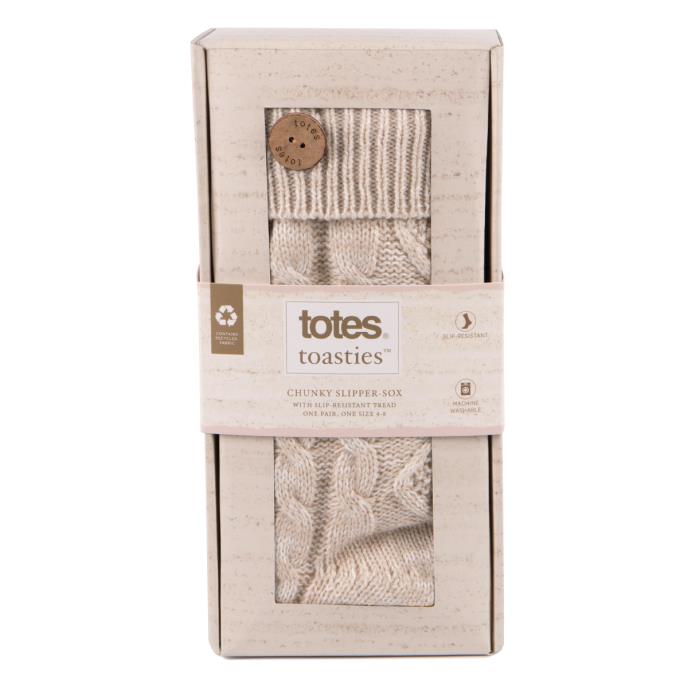 totes toasties® Ladies Texture Slipper Socks With Button Biscuit Extra Image 4